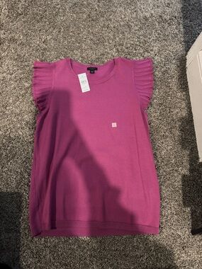 Ann Taylor Magenta Sleeveless Knit Top with Ruffle Cap Sleeves